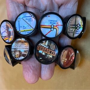 Stretch charm bracelets NY and London.